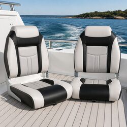 Folding Boat Seats Swivel High Back Marine Seating Grey Black Set of 2 Padded