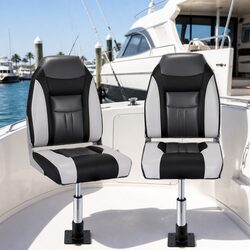 Folding Boat Seats 2X Pack with Adjustable Swivel Pedestals 34–46cm High Back