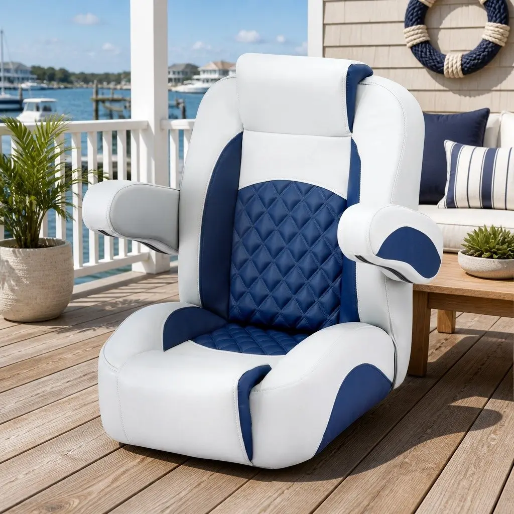 Reclining Captain Boat Seat 90-155° Adjustable Backrest Navy Blue Marine Boating