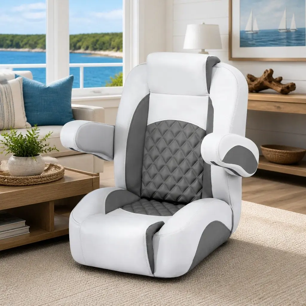 Boat Reclining Captain Seat 90-155° Adjustable Backrest 19cm Cushion Dark Grey