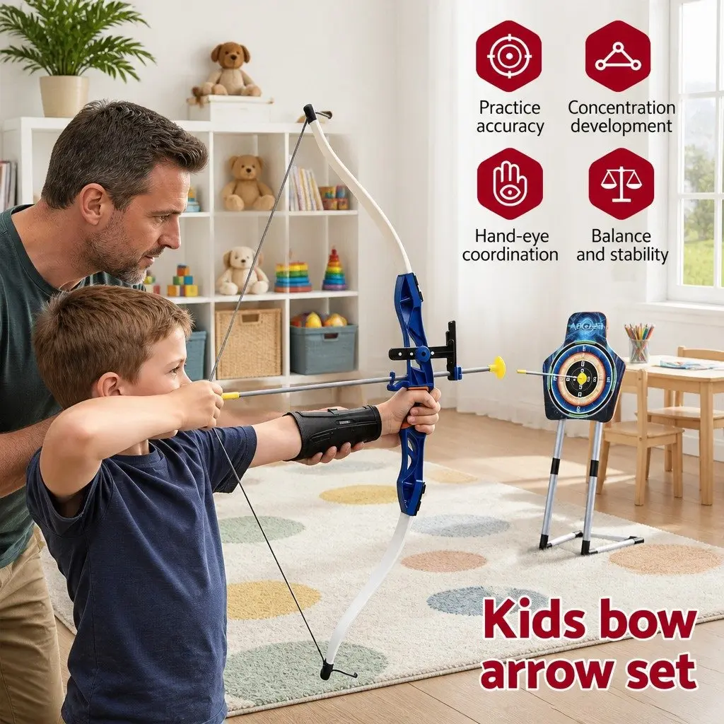 Kids Bow and Arrow Set Toy Archery Target Practice Indoor Outdoor Activity Blue 81cm