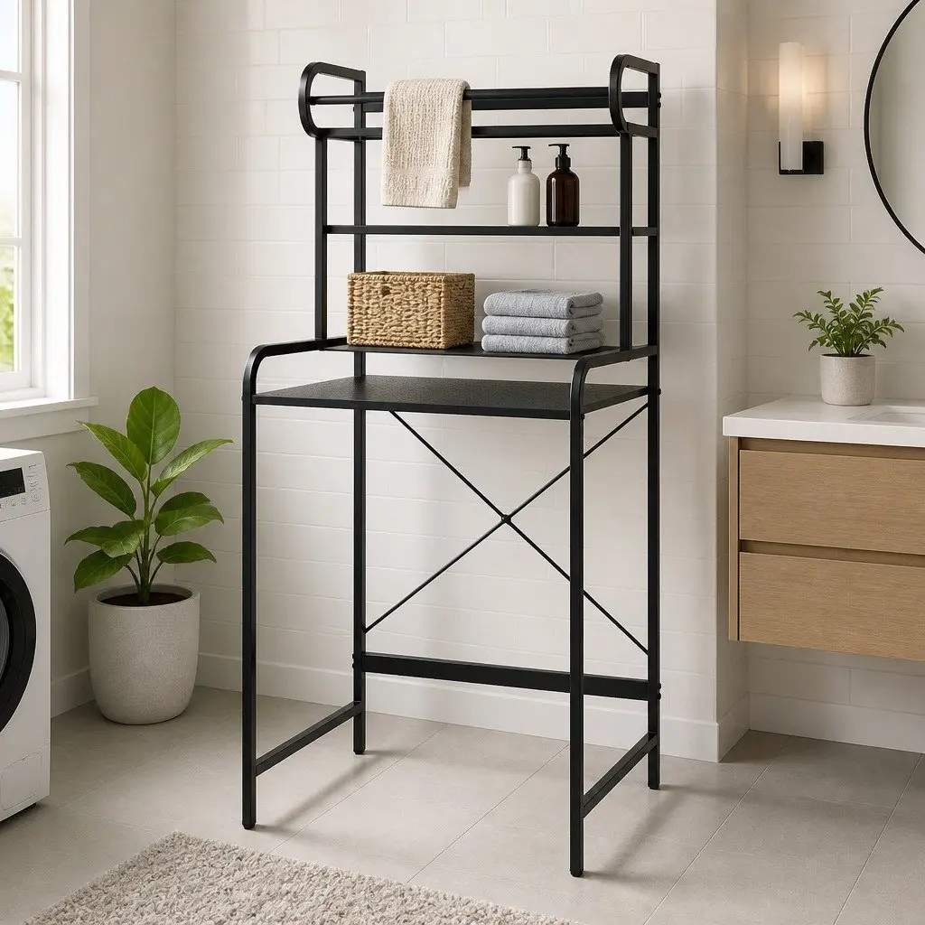 Bathroom Storage Shelf Over Washing Machine 3 Tier Organizer Black Towel Rack