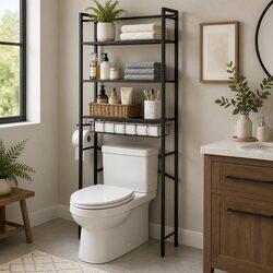 Over Toilet Bathroom Storage Rack 4 Tier Organiser Space Saving Shelves Black