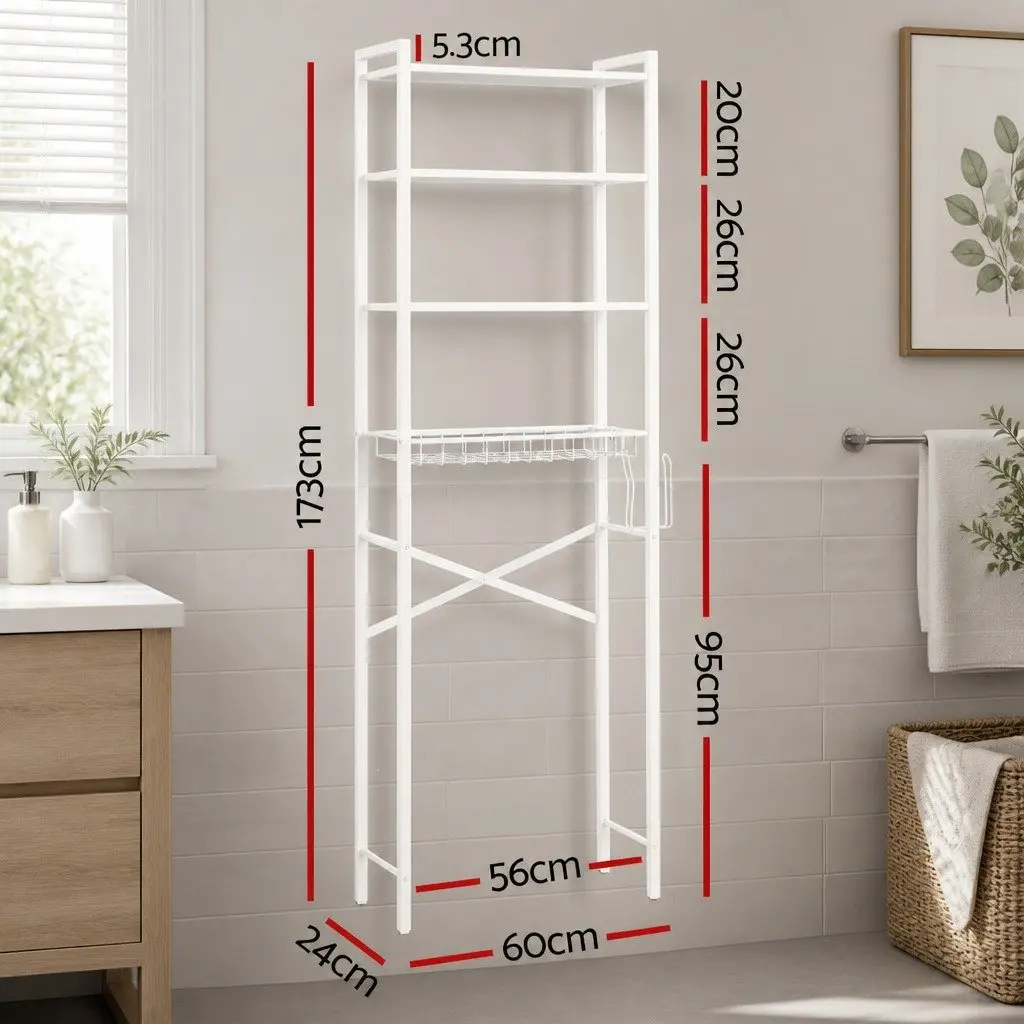 Over Toilet Storage Rack 4 Tier Organiser Space Saving Black