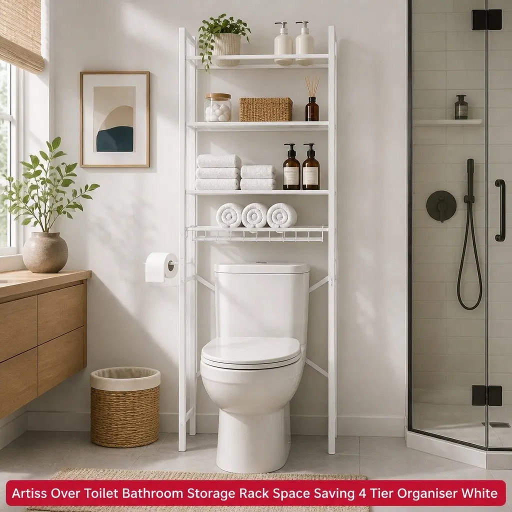 Over Toilet Storage Rack 4 Tier Organiser Space Saving Black