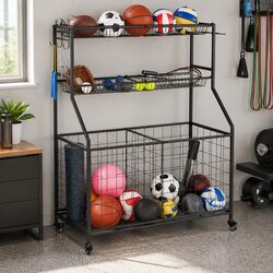 Sports Equipment Organizer Storage Cabinet with Wheels Garage Gym Multi-Sport