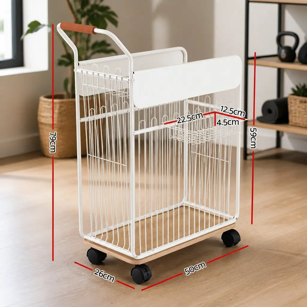 Yoga Mat Storage Rack Mobile Organizer with Wheels Black Iron Frame