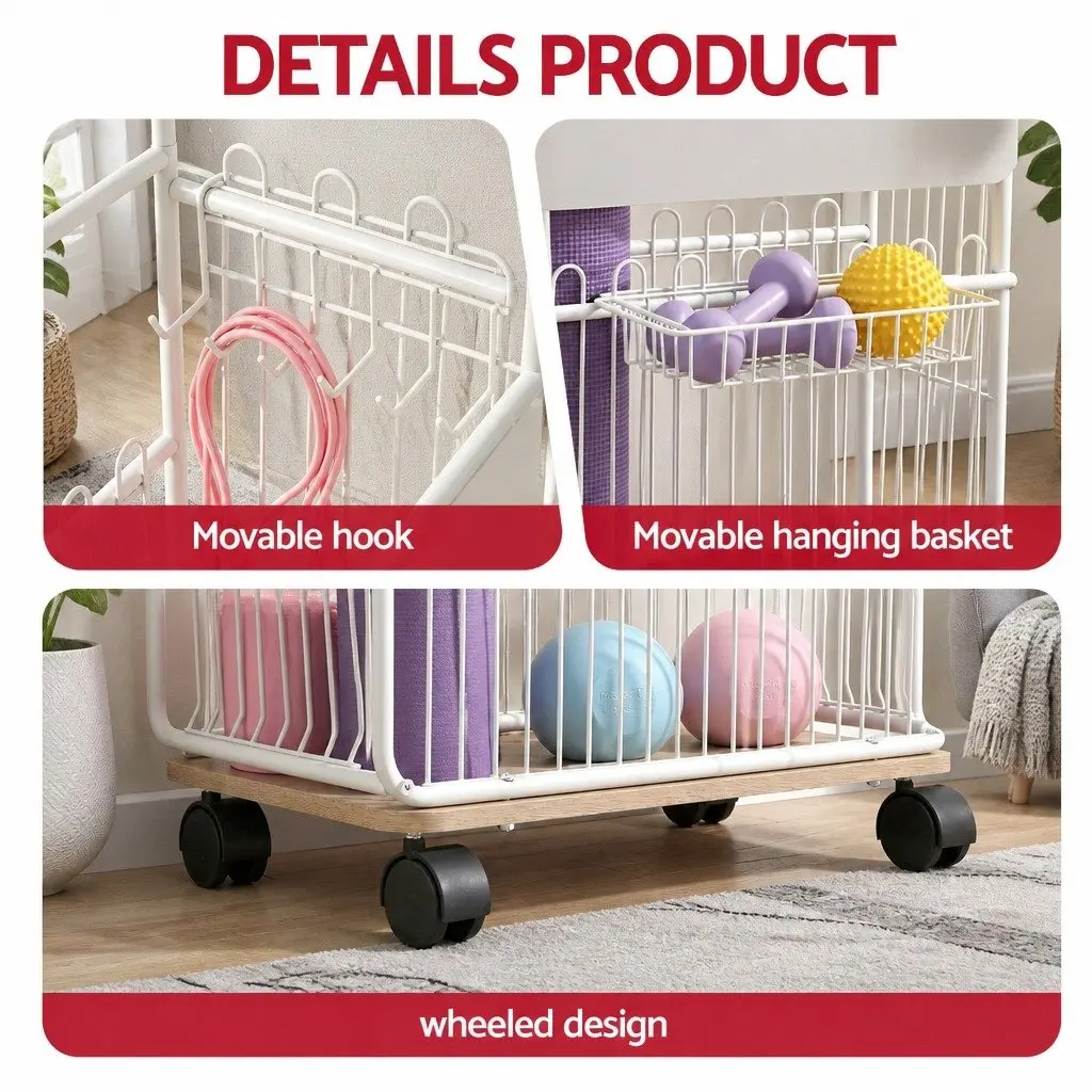 Yoga Mat Storage Rack Mobile Organizer with Wheels Black Iron Frame