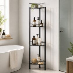 Floor Standing Shower Caddy 4 Tier Bathroom Storage Organiser Rustproof Black