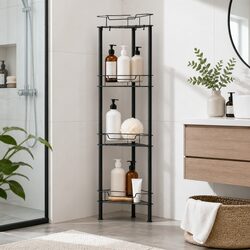 4 Tier Floor Standing Corner Shower Caddy Bathroom Storage Organizer Black