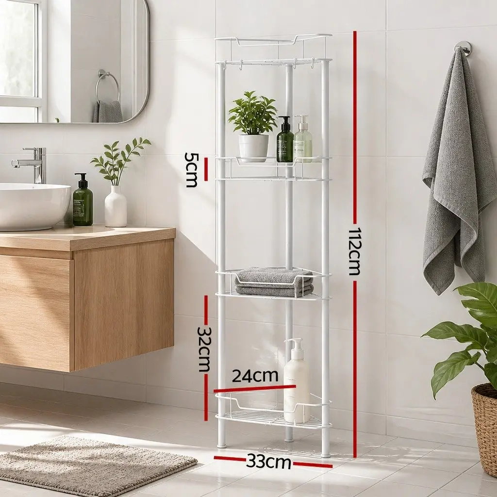 4 Tier Floor Standing Corner Shower Caddy Bathroom Storage Organizer White