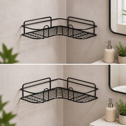 Corner Storage Rack Bathroom Shelf L-Shaped Wall Mount Organiser Black 2 Pack