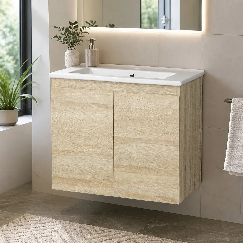 Vanity Unit 600mm Oak Wall-Hung Bathroom Cabinet Basin Storage Sink Cupboard