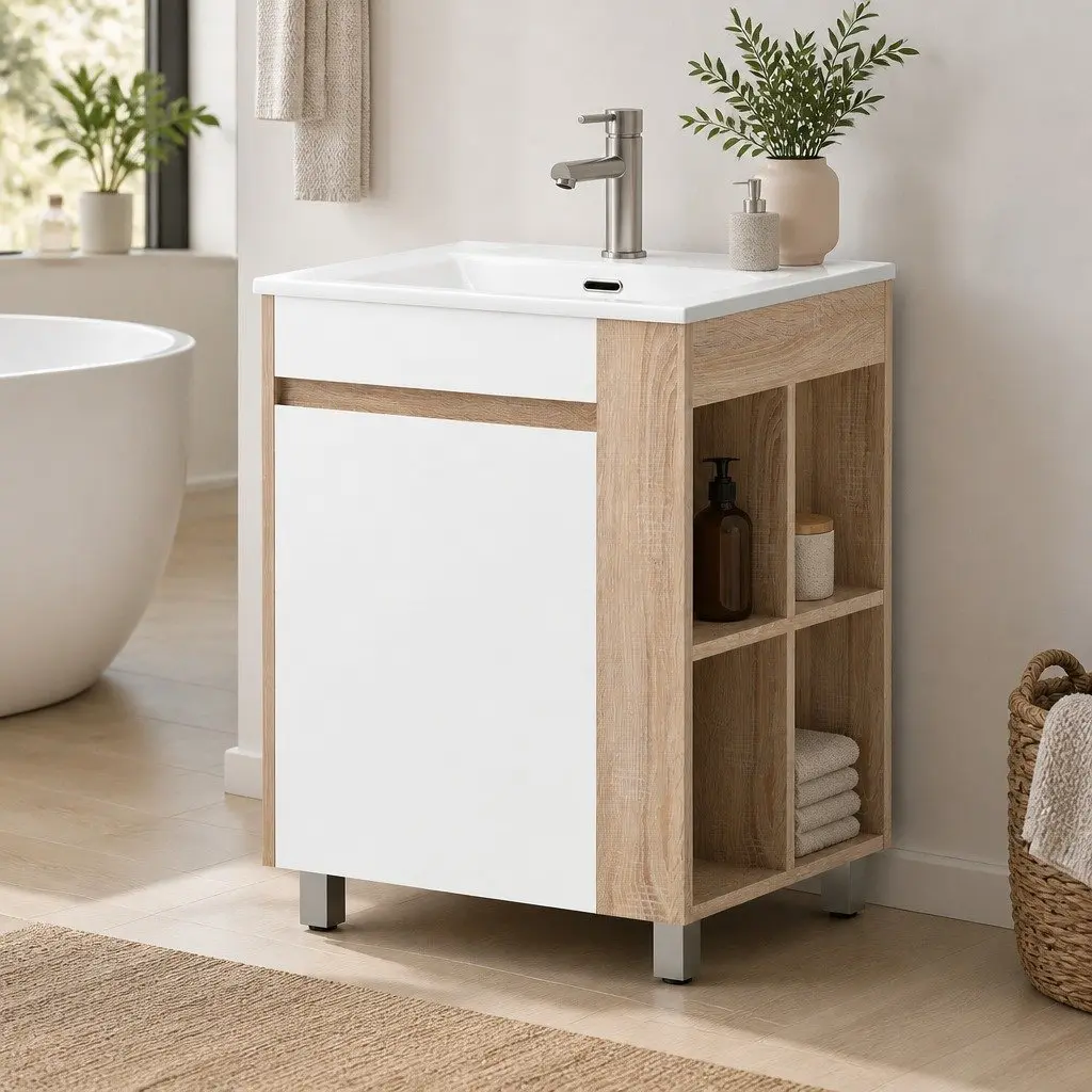 Freestanding Bathroom Vanity Unit 835mm White Ceramic Basin Cabinet Storage Sink