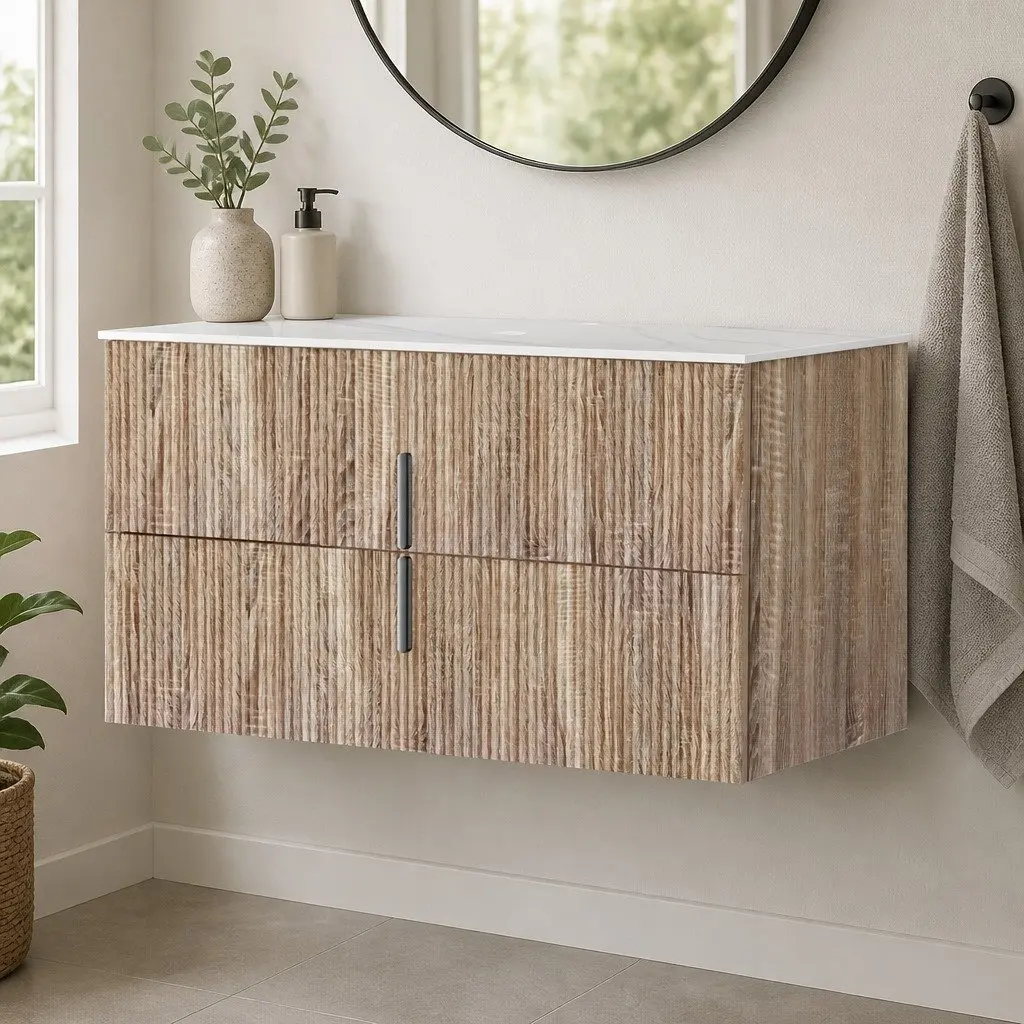 900mm Wall Hung Vanity Unit Bathroom Cabinet Storage Timber Pine Engineered