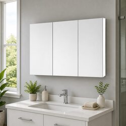 Bathroom Storage Mirror Cabinet White 3 Door Vanity Cupboard with Adjustable