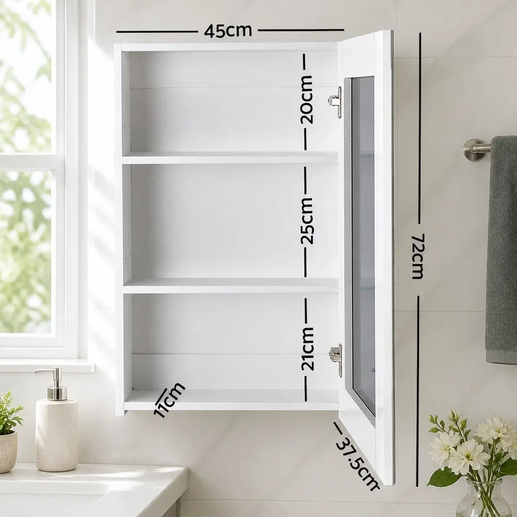 Bathroom Mirror Cabinet Soft-Close Doors Adjustable Shelves 450x720mm White