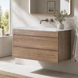 Bathroom Vanity Unit 915mm Wall-Hung Cabinet Oak White Basin Storage