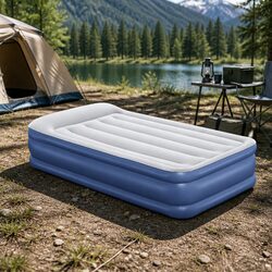Single Air Mattress Inflatable Bed 46cm Height Camping Indoor Outdoor Navy