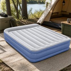 Queen Size Air Mattress Inflatable Bed Airbed Camping Portable Sleep 46cm Navy