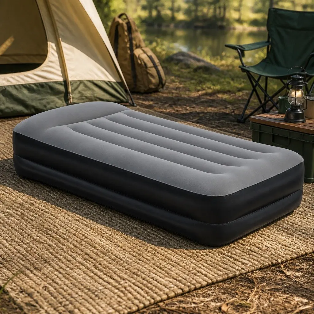 Single Air Mattress Inflatable Bed 46cm Camping Indoor Outdoor Airbed Black
