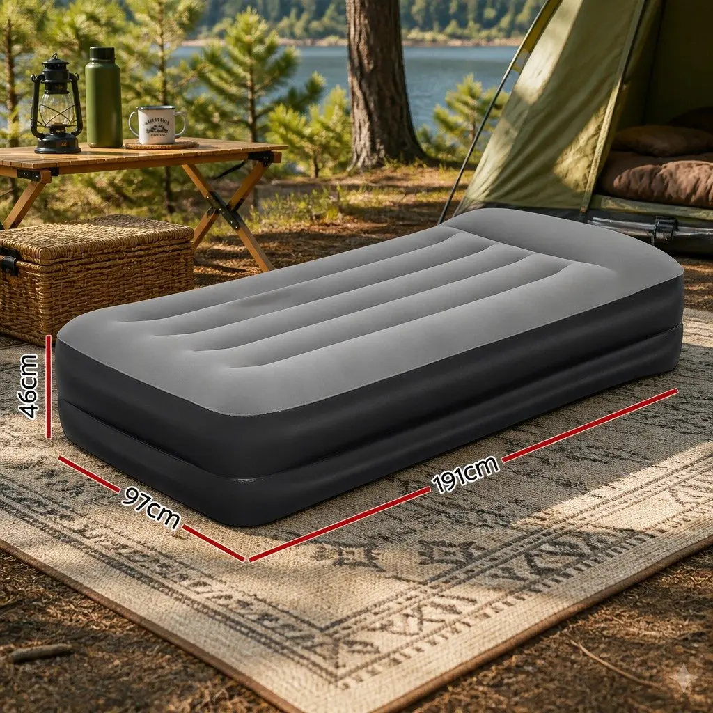 Single Air Mattress Inflatable Bed 46cm Camping Indoor Outdoor Airbed Black