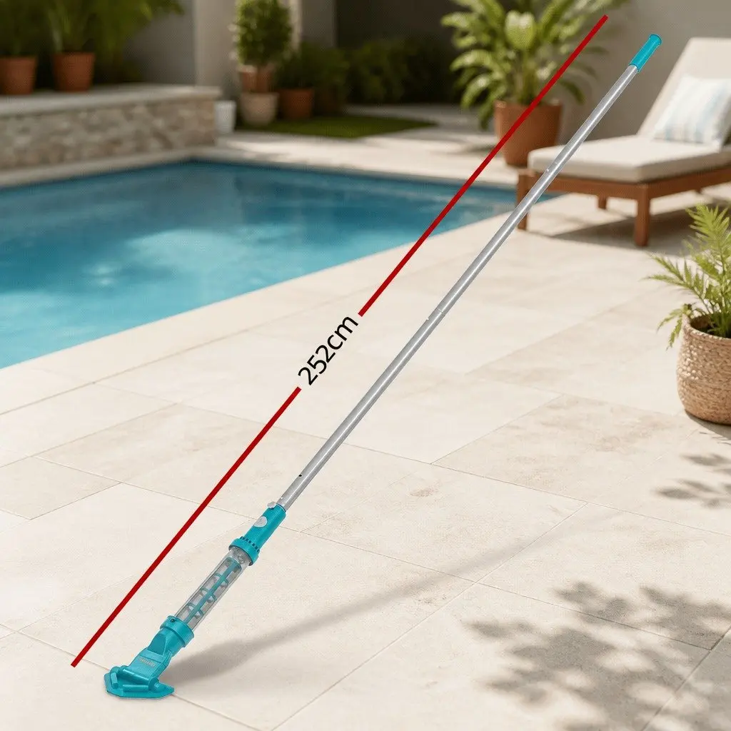Cordless Pool Vacuum Cleaner Rechargeable Submersible 16.8cm x 9.8cm x 252cm White Blue
