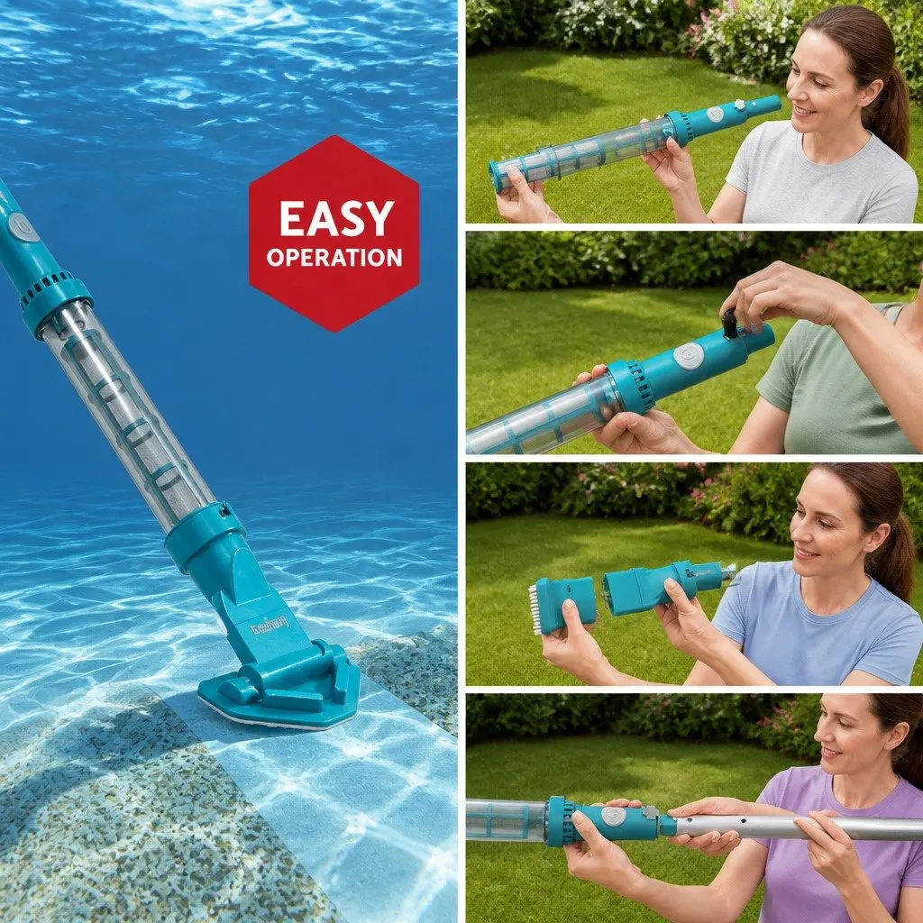 Cordless Pool Vacuum Cleaner Rechargeable Submersible 16.8cm x 9.8cm x 252cm White Blue