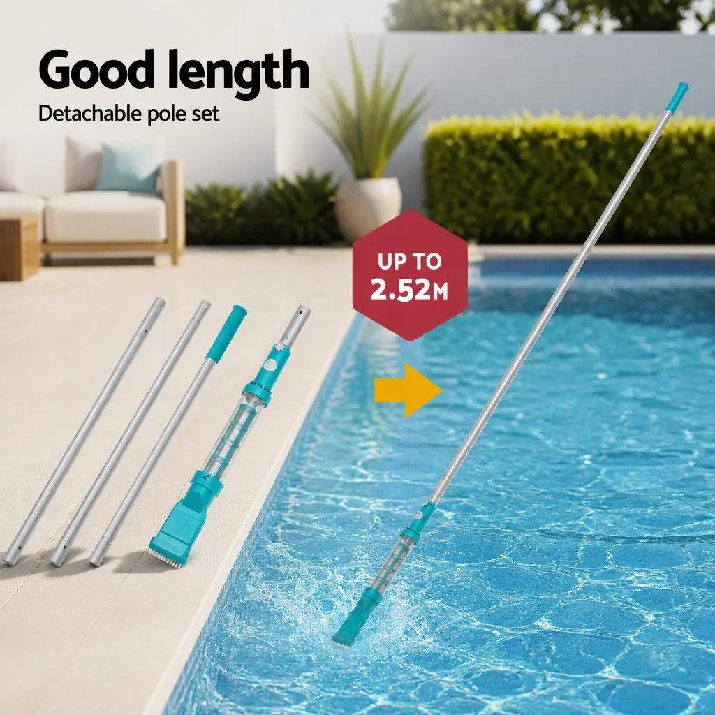 Cordless Pool Vacuum Cleaner Rechargeable Submersible 16.8cm x 9.8cm x 252cm White Blue