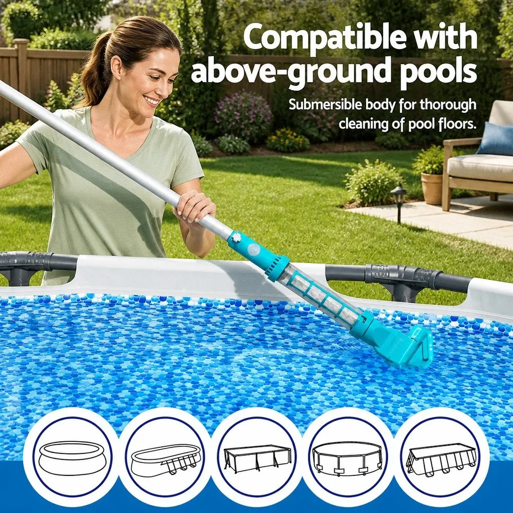Cordless Pool Vacuum Cleaner Rechargeable Submersible 16.8cm x 9.8cm x 252cm White Blue