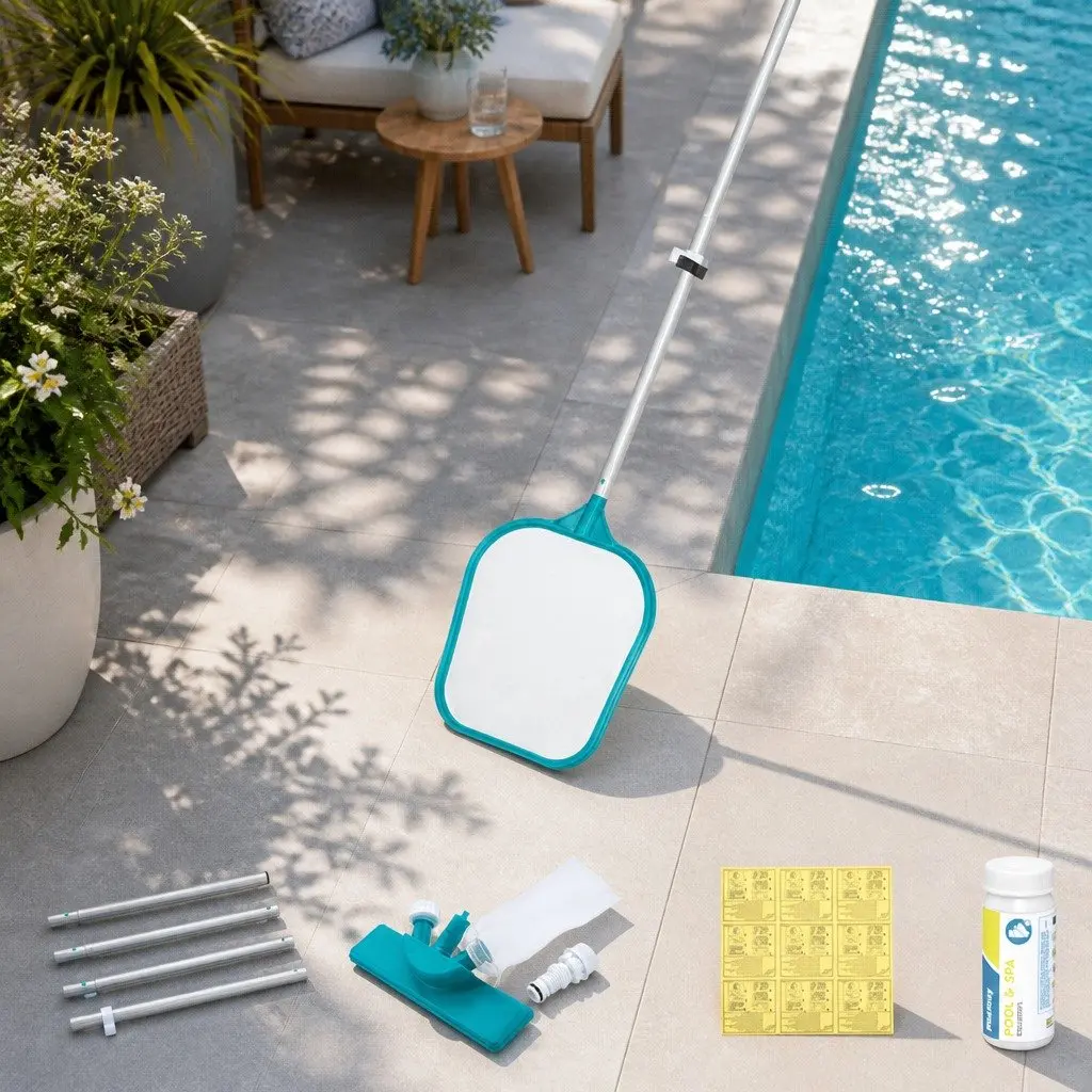 Pool Cleaner Vacuum Skimmer Kit Floating Dispenser Thermometer Test Strips