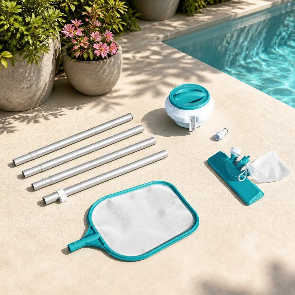 Pool Cleaner Vacuum Skimmer Kit Floating Dispenser Thermometer Test Strips