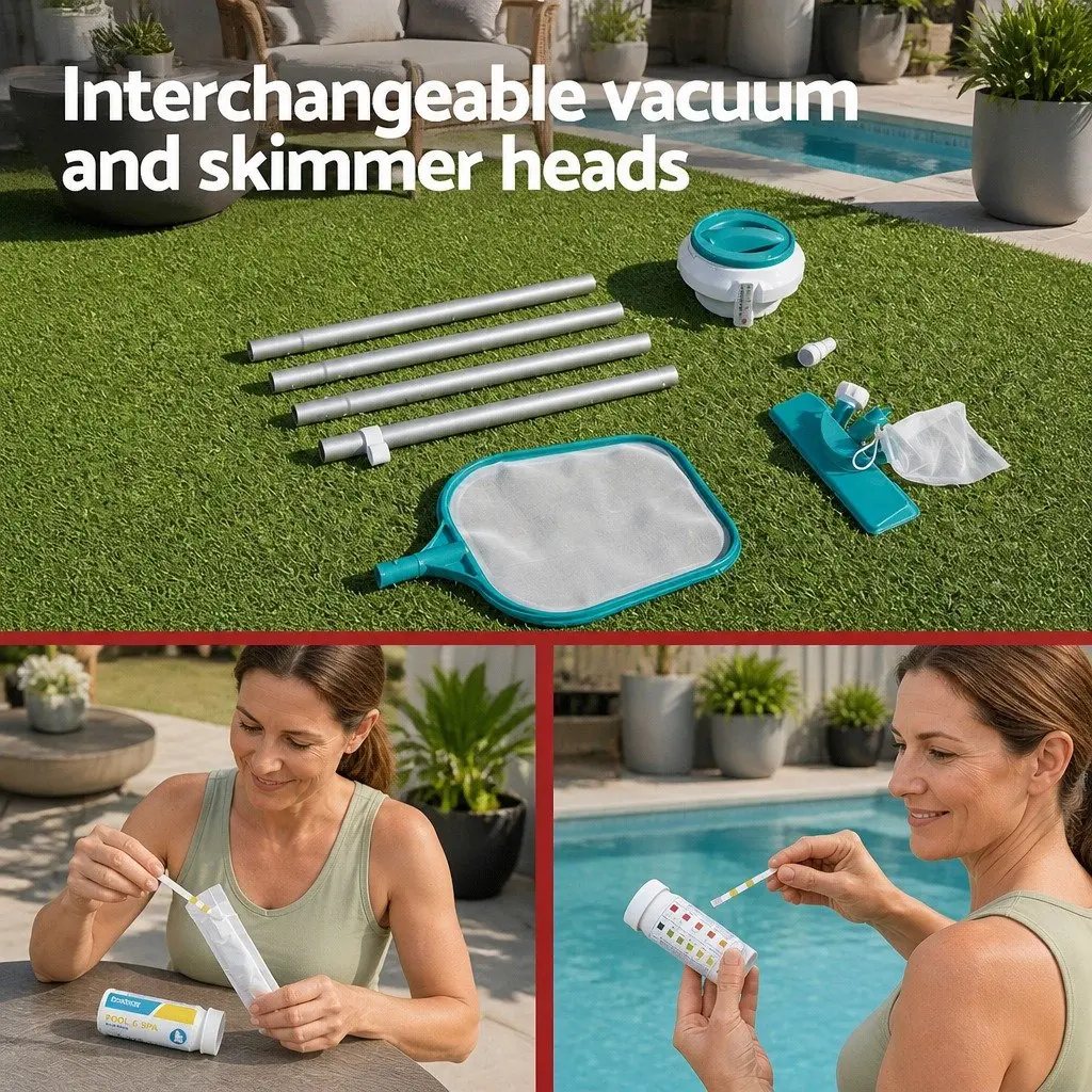 Pool Cleaner Vacuum Skimmer Kit Floating Dispenser Thermometer Test Strips