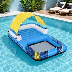 Inflatable Floating Island Pool Lounger Float 4-Person Sunshade Bed Water Toy