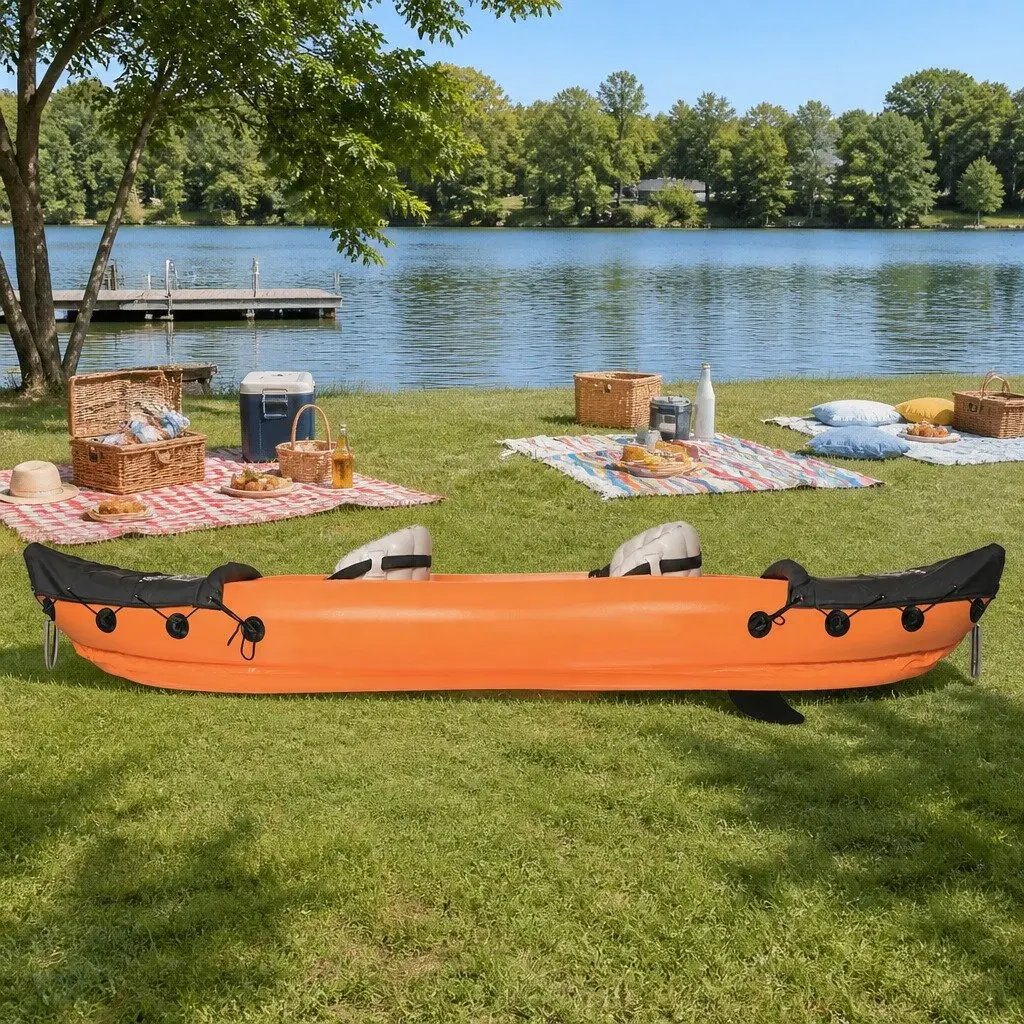 Inflatable Kayak 2 Person Canoe Orange Two Seater Oars Aluminium Paddles