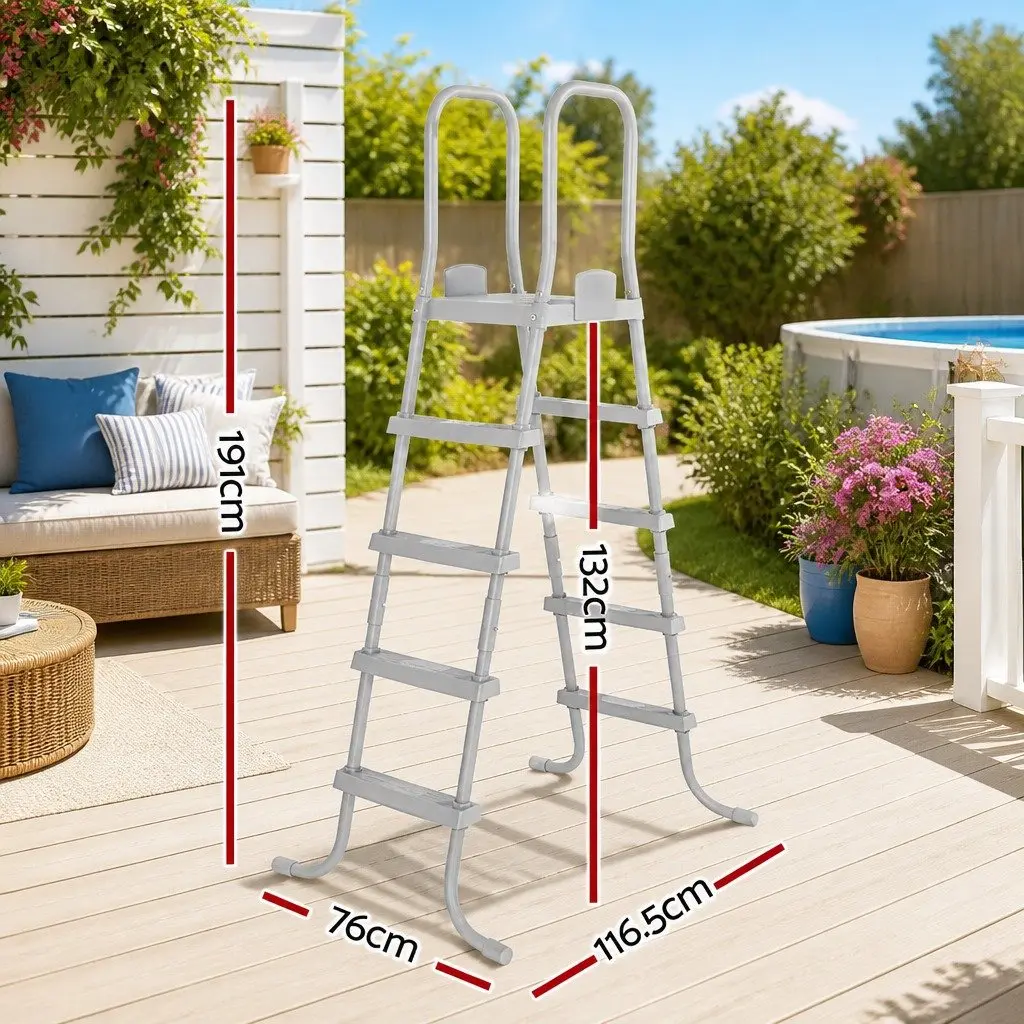 Above Ground Pool Ladder Removable Steps 195cm Rust-Resistant Metal Frame Grey