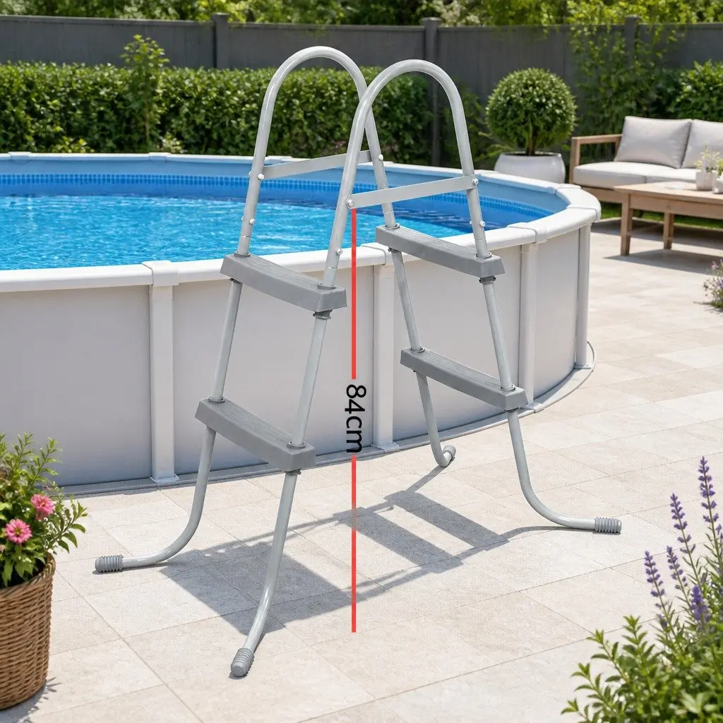 Pool Ladder Removable Non-Slip Steps 84cm Grey Heavy-Duty Plastic Corrosion-Resistant Metal Frame