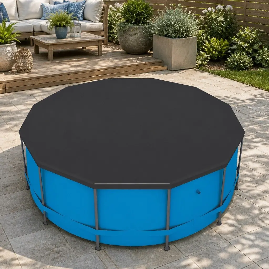 Round Pool Cover UV-Resistant PVC 3.7m Diameter Black