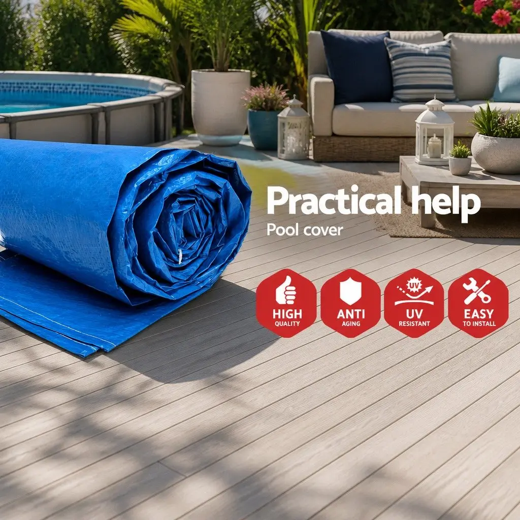 Pool Cover Durable PE Blanket with Drainage Holes Fits 4M x 2.11M Above Ground Swimming Pool Blue