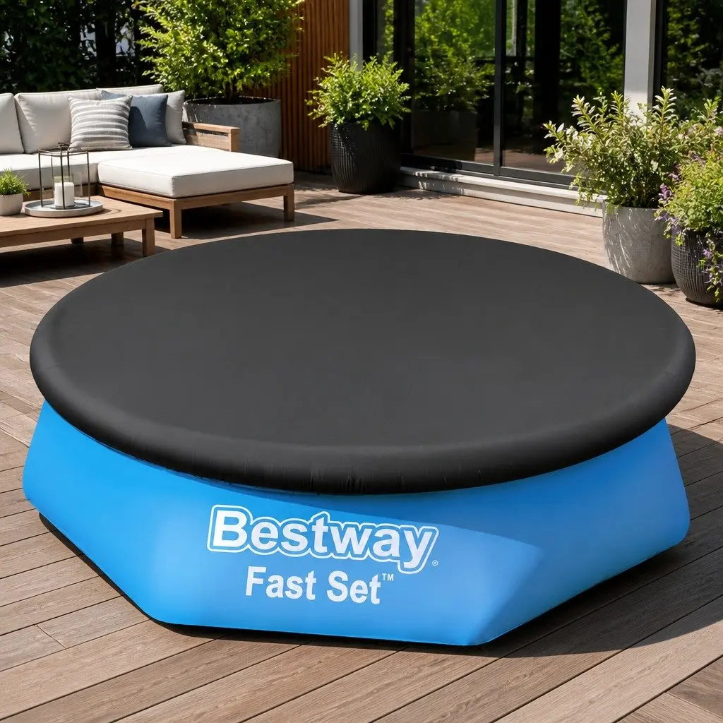 Pool Cover Round PVC 2.44m Above Ground Swimming Pool with Drainage Holes and Rope Ties