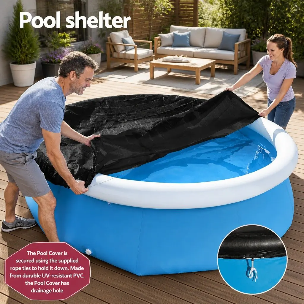 Pool Cover Round PVC 2.44m Above Ground Swimming Pool with Drainage Holes and Rope Ties