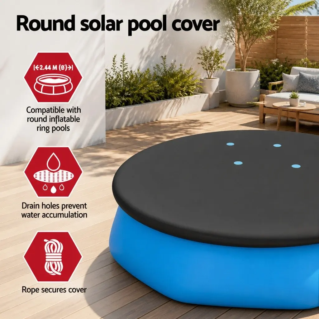 Pool Cover Round PVC 2.44m Above Ground Swimming Pool with Drainage Holes and Rope Ties