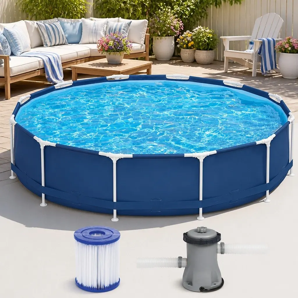 Steel Frame Above Ground Swimming Pool 366cm Round Outdoor Garden Pool with