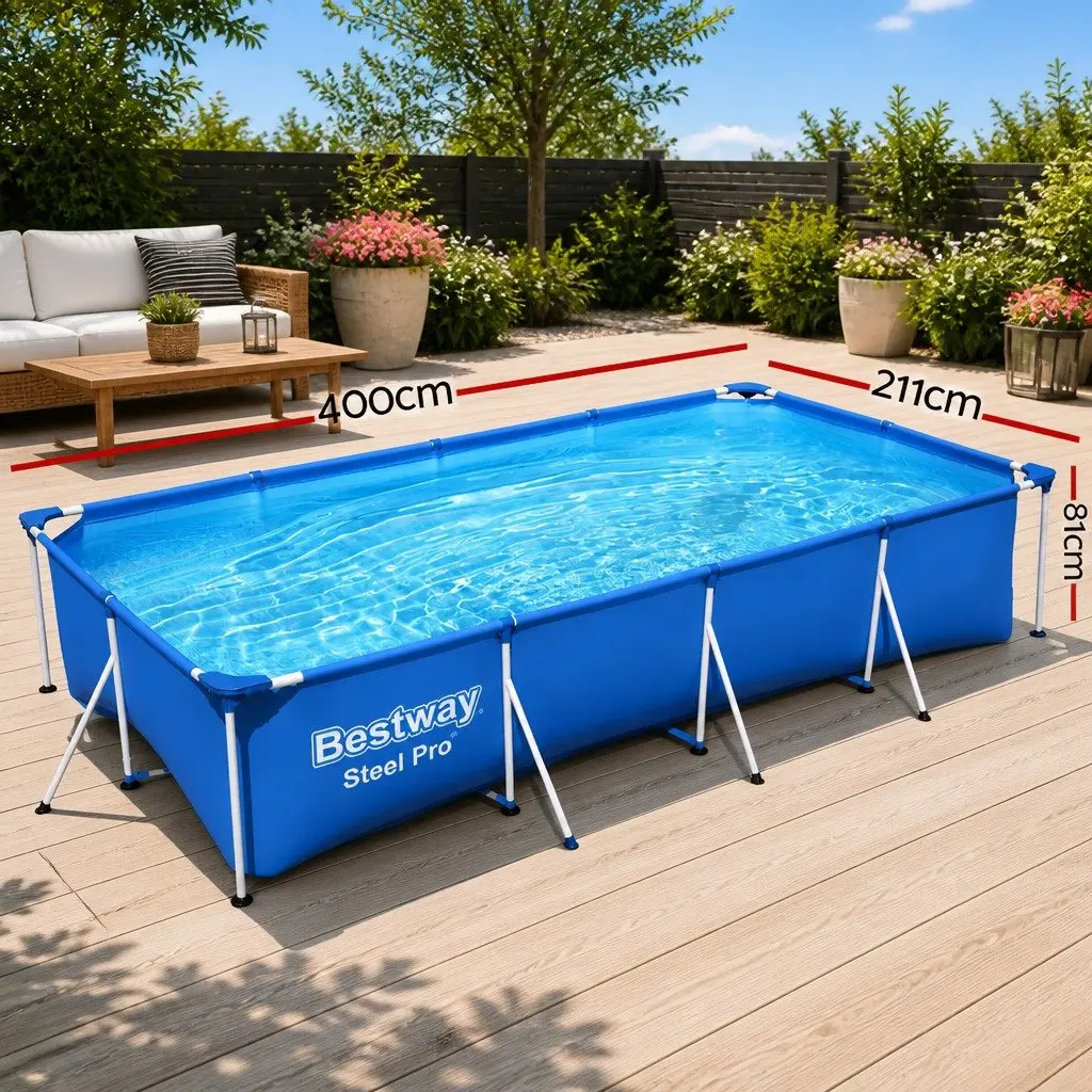 Above Ground Swimming Pool 400x211x81cm Steel Frame 5700L Capacity Blue