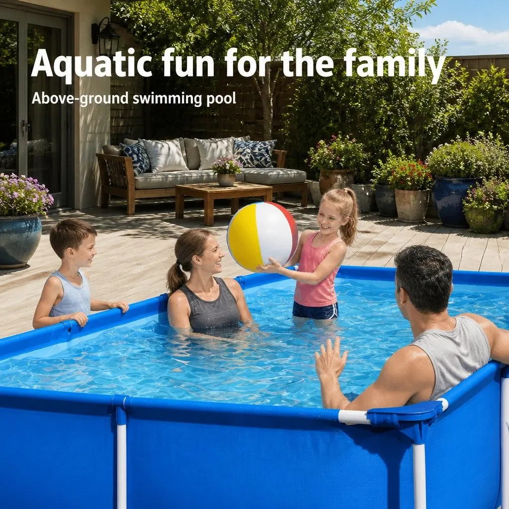 Above Ground Swimming Pool 400x211x81cm Steel Frame 5700L Capacity Blue