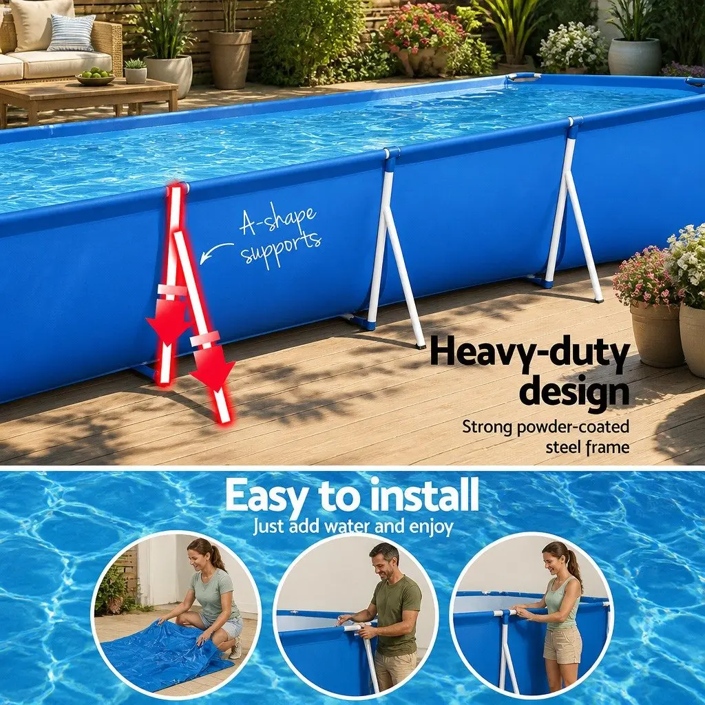 Above Ground Swimming Pool 400x211x81cm Steel Frame 5700L Capacity Blue