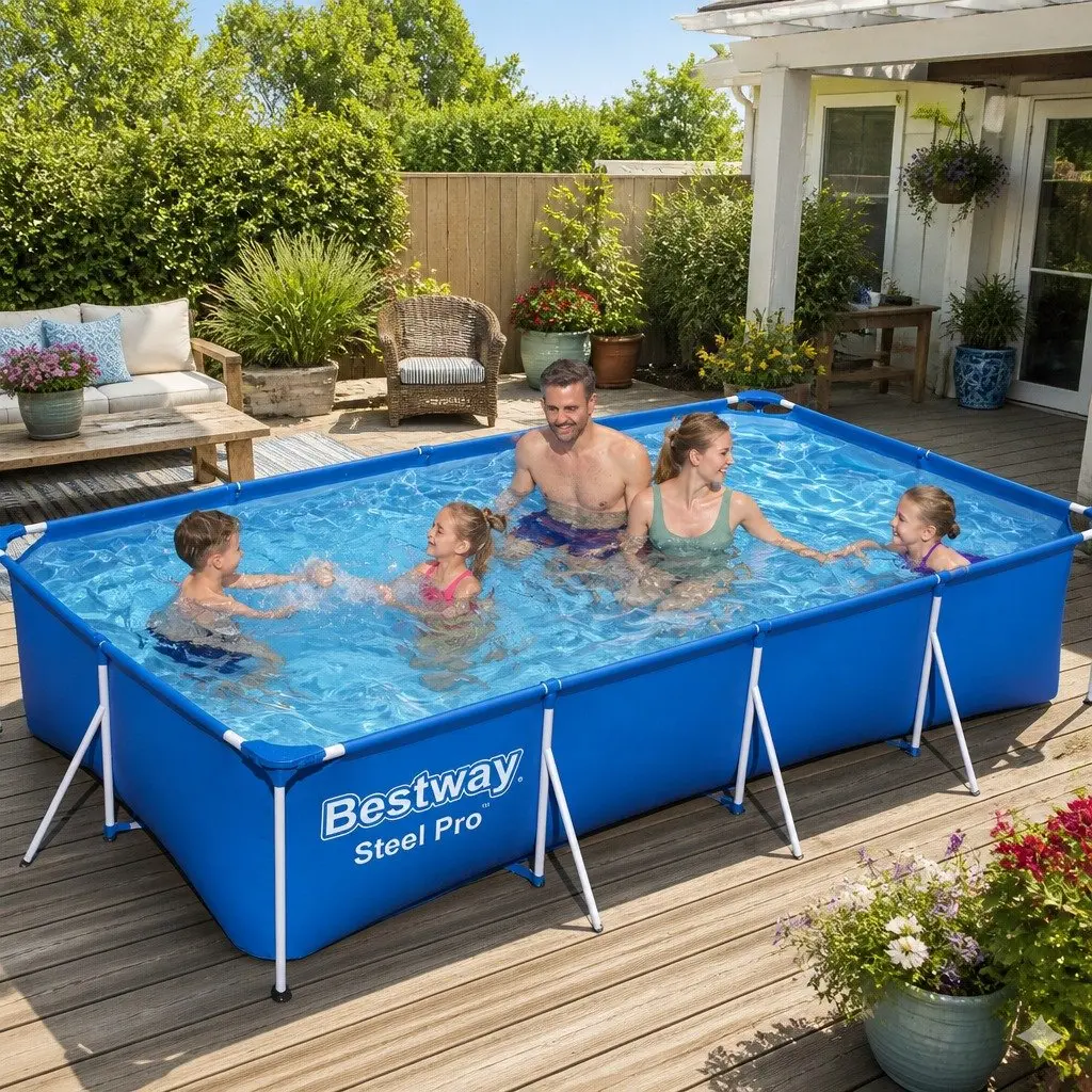 Above Ground Swimming Pool 400x211x81cm Steel Frame 5700L Capacity Blue
