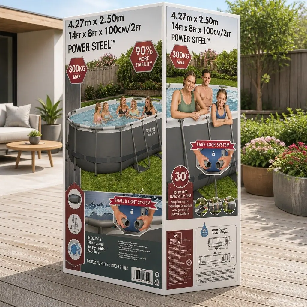 Above Ground Swimming Pool 427x250x100cm Steel Frame Filter Pump Ladder 7250L