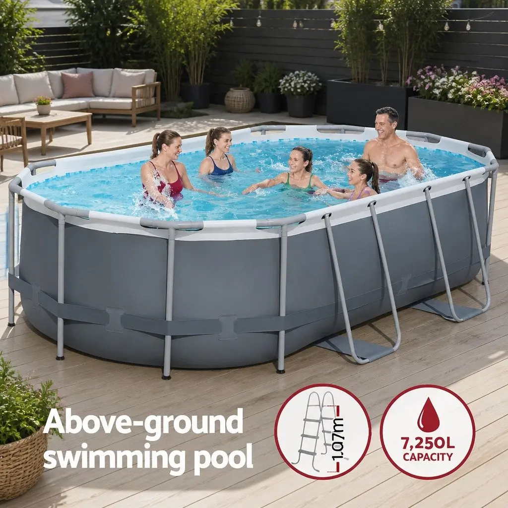 Above Ground Swimming Pool 427x250x100cm Steel Frame Filter Pump Ladder 7250L