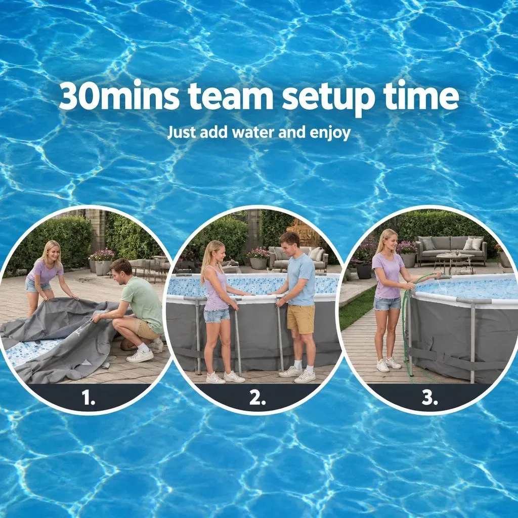 Above Ground Swimming Pool 427x250x100cm Steel Frame Filter Pump Ladder 7250L